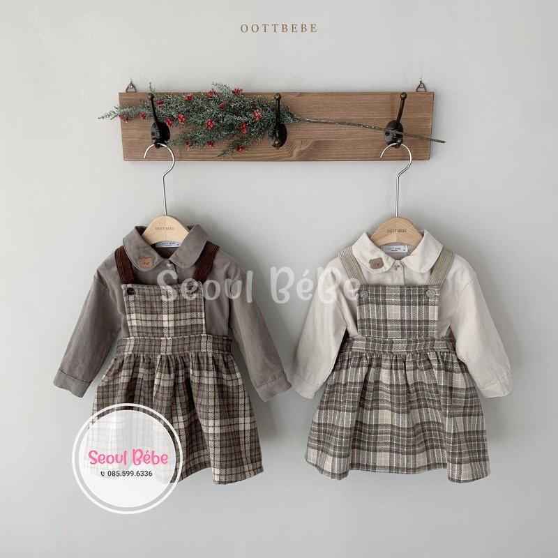 Váy yếm cho bé Oottbebe Mood checks ops made in  Korea