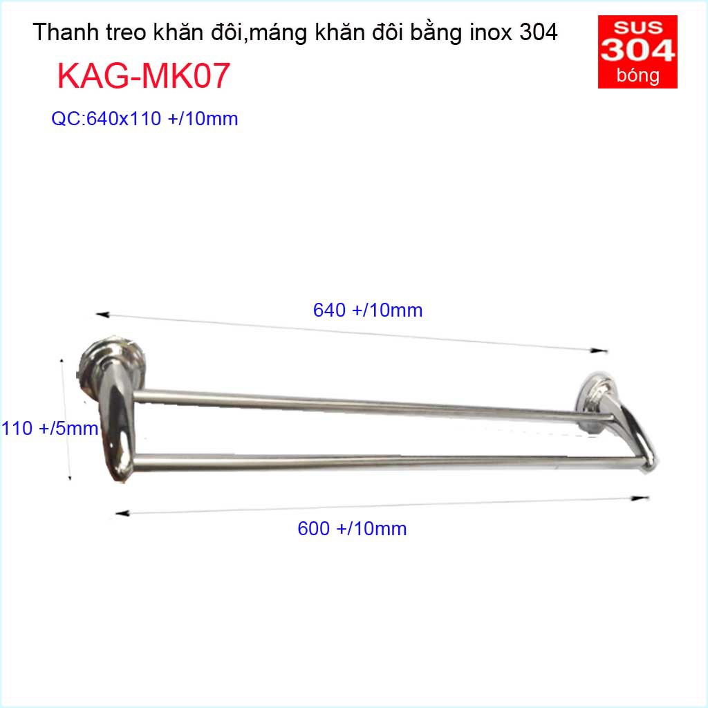 Thanh treo khăn đôi nhà tắm, giá treo khăn Inox 304, máng khăn KAG-MK07