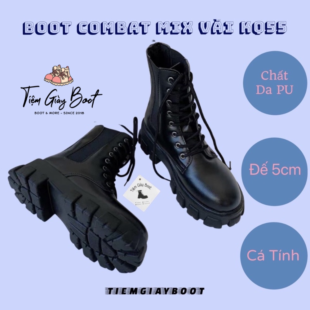 Giày Boot Nữ Chiến Binh Đế Đinh KQ55, Giày Bốt Nữ Đế Đinh Mix Vải Full Box - Tiệm Giày Boot