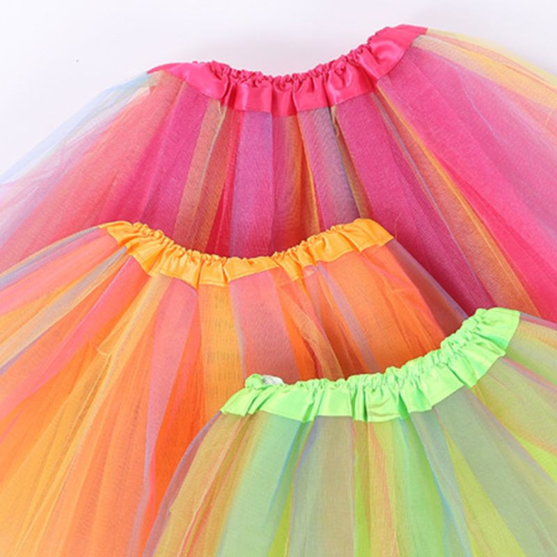 ❤Toddler Girl Triple Contrast Color Patchwork Tutu Skirt Satin Waistband Pleated Ballet Dance