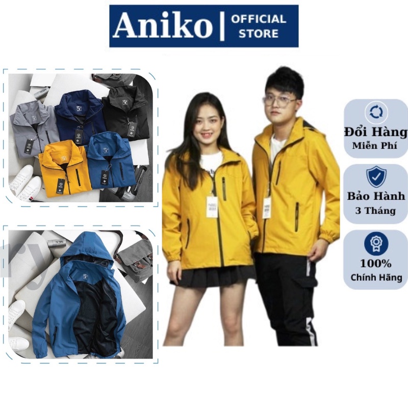 Áo khoác gió nam nữ 2 lớp, cao cấp mũ tháo rời chất liệu gió chống nước bụi tia UV ngăn gió ANIKO