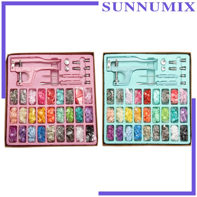 [SUNNIMIX]1 Set Snap Button Kit Resin Buttons Metal Buttons w/ Fastener Pliers Press Tool for Installing Clothes Bags Wallets Sewing Diaper Total 300 Buttons