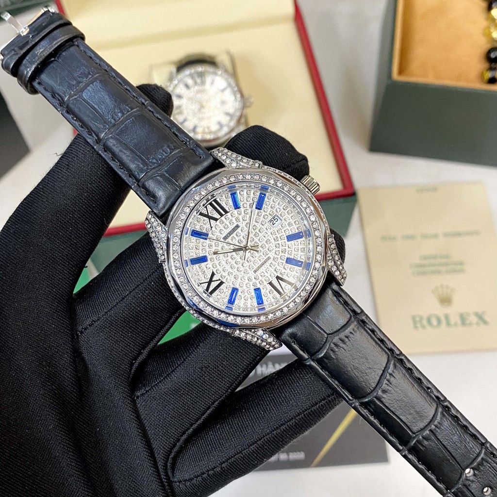 [Tặng Hộp Hãng] Đồng hồ nam Rolex đính đá full box dây da - bảo hành 12 tháng
