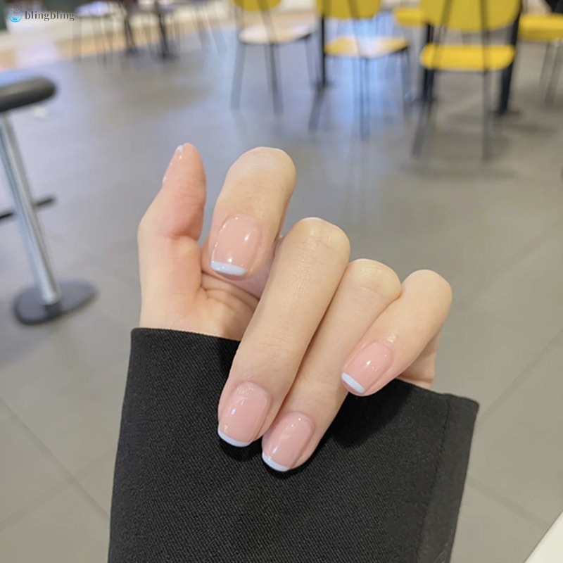 Set 24 Móng Tay Giả Màu Xanh Dương/Hồng Dễ Thương Cho Nữ