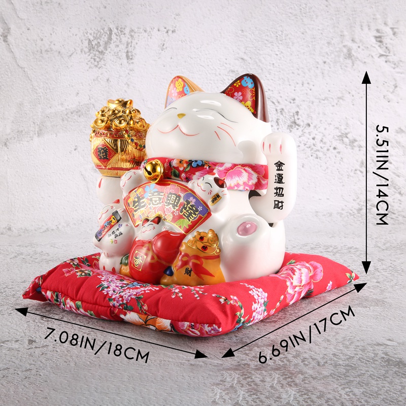 Mèo May Mắn Bằng Gốm 7Inch Dùng Trang Trí Phong Thủy