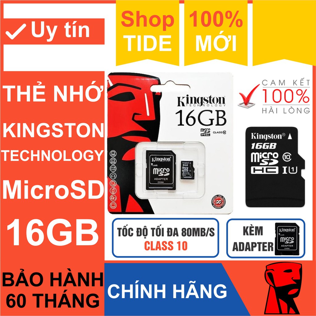 Thẻ nhớ MicroSD Kingston 16GB - MicroSD Class10 – Bảo hành 5 năm – CHÍNH HÃNG - Kèm Adapter