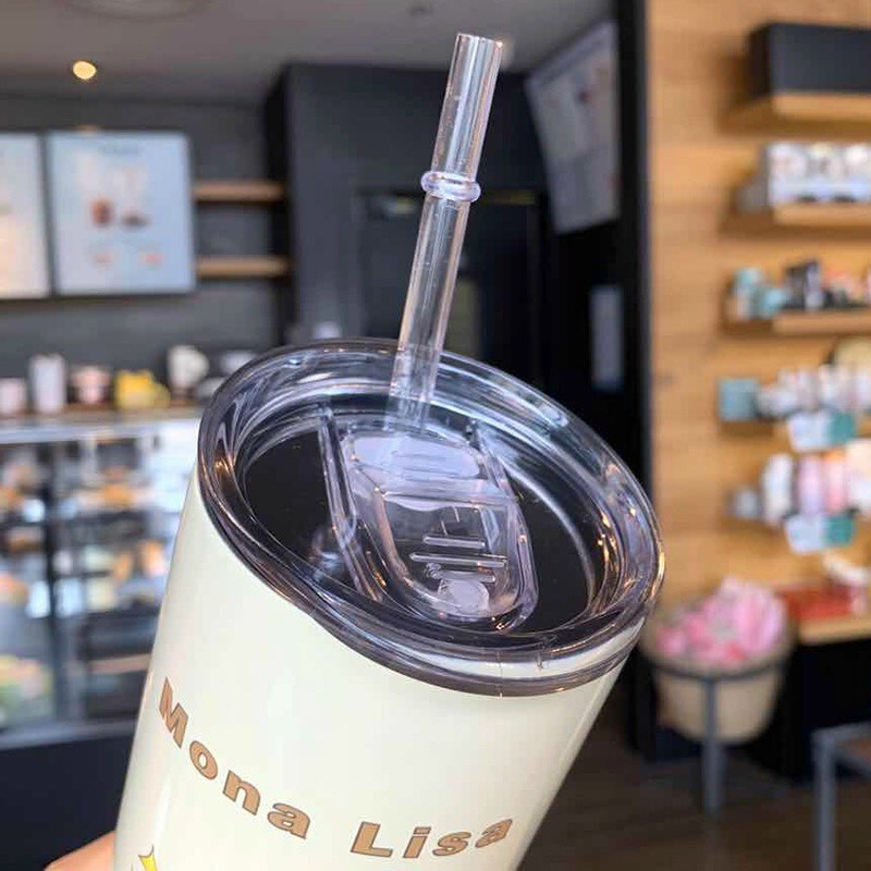 Bình nước hai lớp cách nhiệt kèm ống hút - Cốc inox kèm ống hút kiểu mới