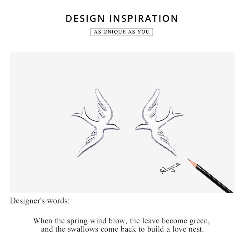 Khuyên tai Bamoer BSE302 bạc 9245 hình chim én thời trang cho nữ