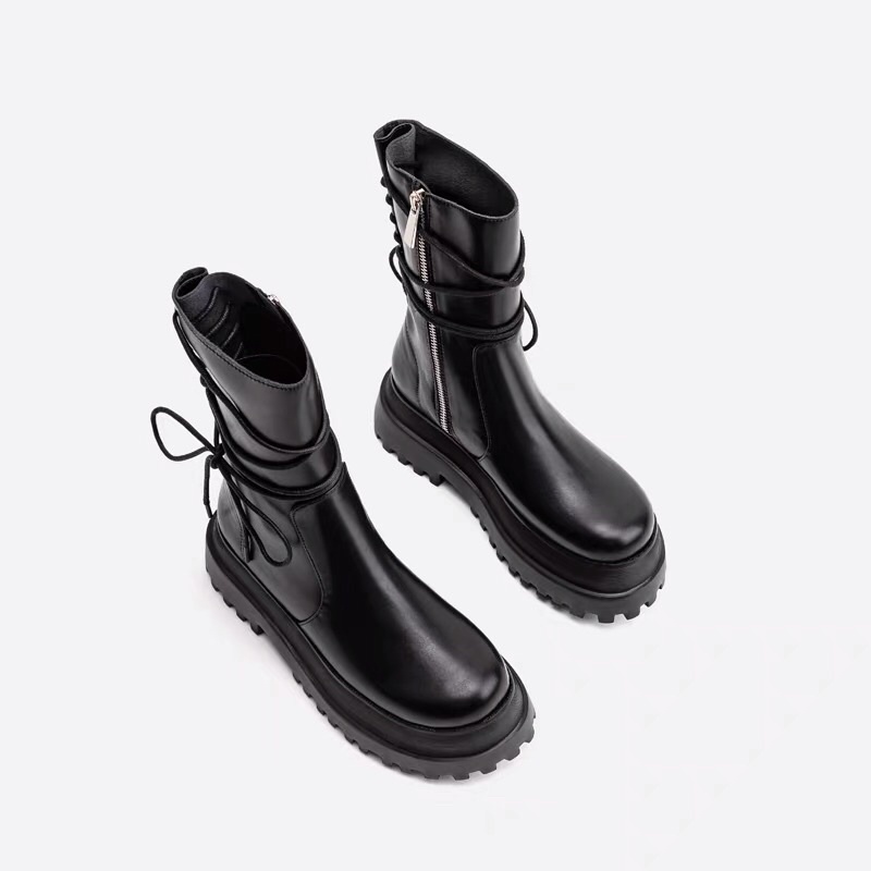 Giày boots chiến binh đế dày martin bánh mì khoá bên buộc dây cao cổ ulzzang