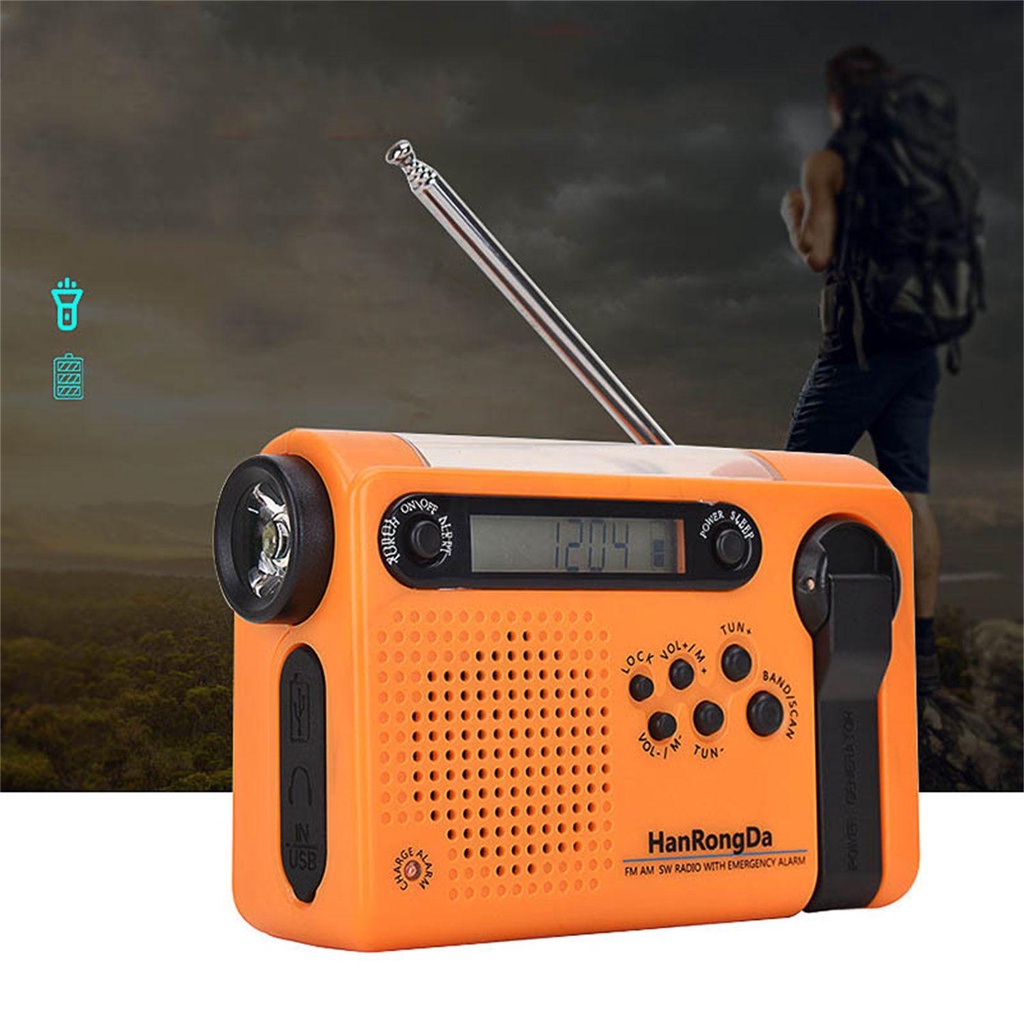 Đài Phát Thanh Quay Tay Có Đèn LED Và Cổng Sạc USB Tiện Dụng