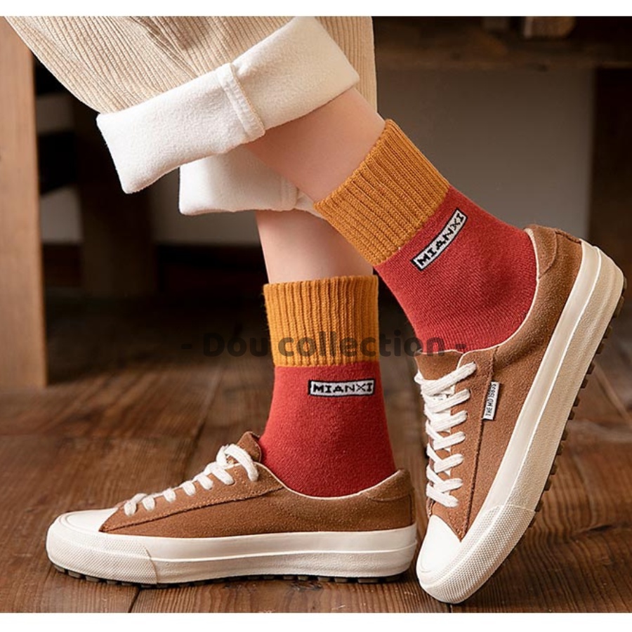 Vớ Tất Len Nam Nữ Unisex Cổ Cao Trơn Đan Len Dày Thời Trang Vintage Thu Đông Nhiều Màu - Dou Collection - Mã TV035