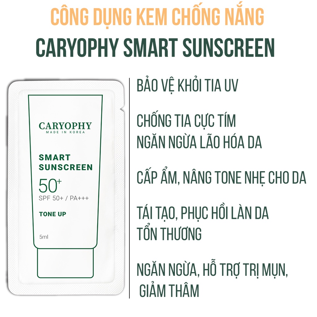 Kem Chống Nắng Ngừa Mụn, Chống Thấm Nước CARYOPHY Smart Suncreen Tone Up 5ml