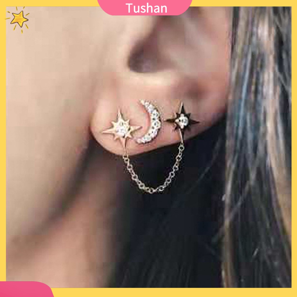 Đôi khuyên tai hình trăng sao đính đá thời trang cho nữ