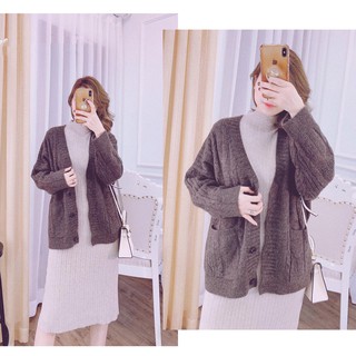 Áo cardigan thừng len pha lông dày dặn