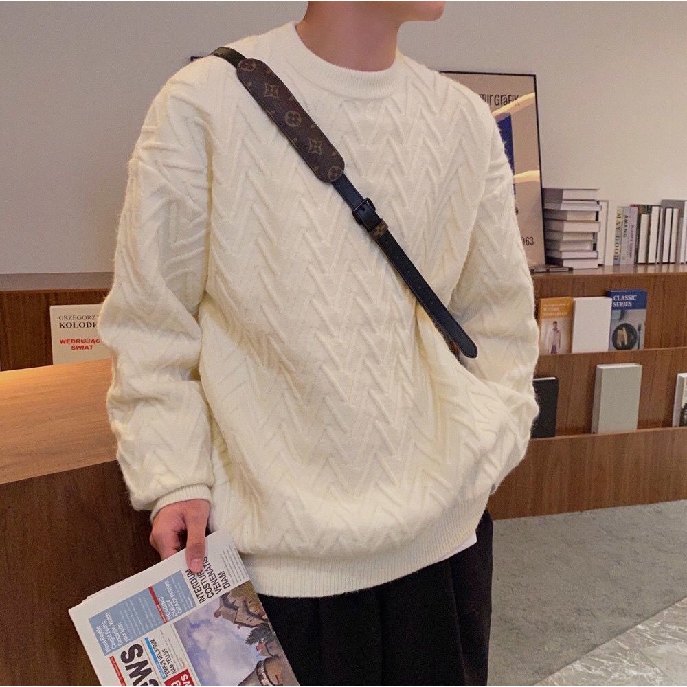 Áo Sweater Dáng Rộng Cổ Tròn Màu Sắc Đơn Giản Cho Nam