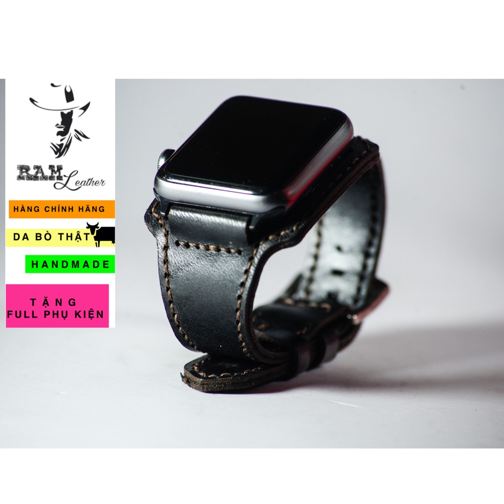 Dây đồng hồ Apple Watch , Iwatch , Iphone Watch Da Bò Thật Kiểu Quân Đội RAM Leather BX  Bền Đẹp