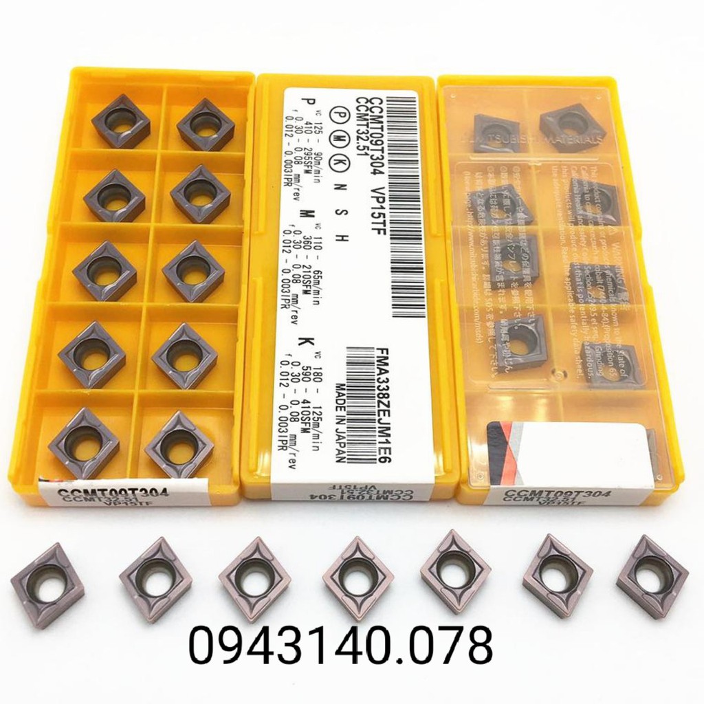Mảnh dao tiện  CCMT09T304, CCMT09T308 - VP15TF  MITSUBISHI tiện thép, inox, đồng.