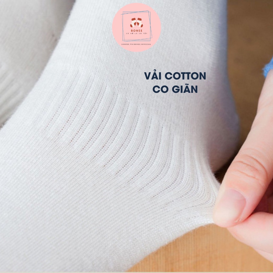 Tất vớ cổ cao , cổ trung , cổ thấp nam nữ thể thao trắng đen mẫu trơn vải dày co giãn dệt kim unisex BONEE
