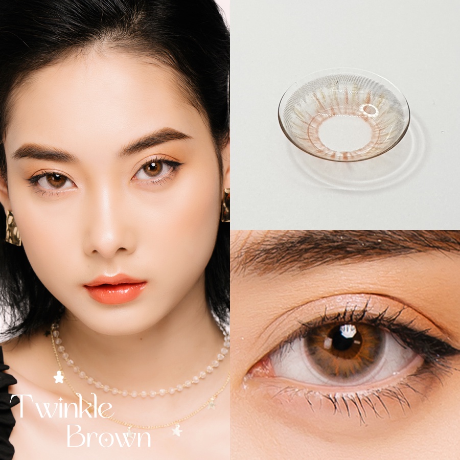 Kính áp tròng Blue Eyes - TWINKLE BROWN - Lens giãn nhẹ màu nâu mật ong vân sọc - made in Korea