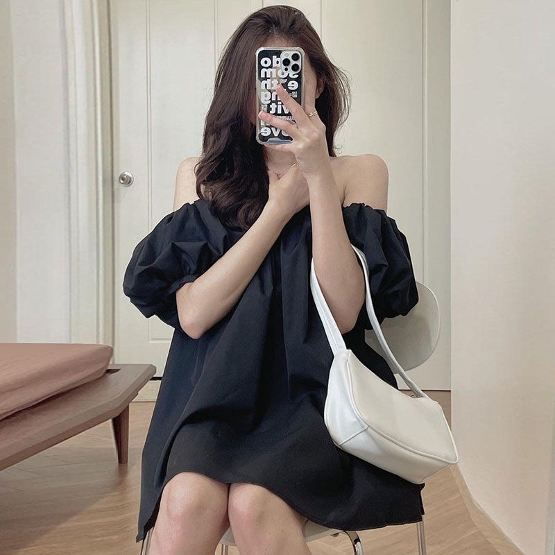 Đầm Ngắn Trễ Vai Tay Phồng Dáng Rộng Phong Cách Pháp Cổ Điển Thời Trang Mùa Hè Dành Cho Nữ