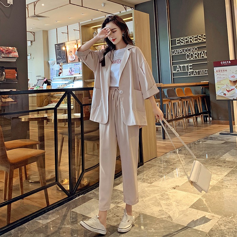 (Sẵn Hồng)Ảnh thật 3 hình cuối-Set blazer tay lỡ oversize mùa hè thời trang Ulzzang | BigBuy360 - bigbuy360.vn