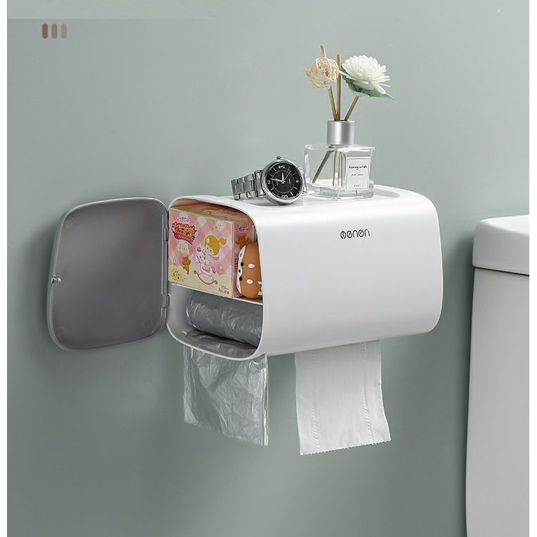 Hộp đựng giấy vệ sinh OENON, thiết bị nhà tắm chống nước 2 ngăn tiện lợi( kèm miếng dán)