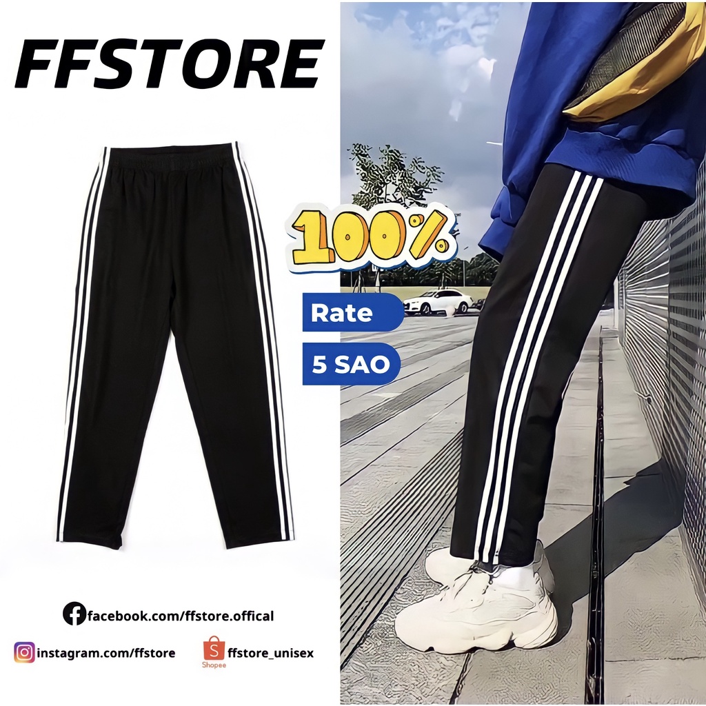 Quần suông ống rộng nam nữ 3 sọc vải thun cotton 4 chiều quần thể thao basic pant ulzzang unisex FFSTORE