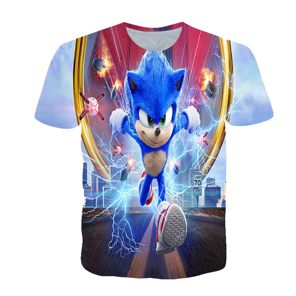 Áo Thun Tay Ngắn In Hình Sonic 3D Bằng Cotton Thoáng Khí Thời Trang Dự Tiệc Cho Bé Trai Và Gái