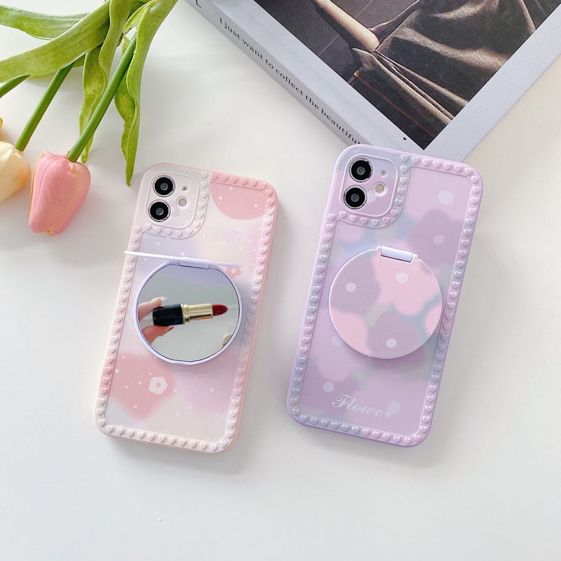 Ốp Điện Thoại Silicon Mềm Kèm Gương Đỡ Hình Hoa Cúc Cho iPhone 6 7 8 13 Pro 12 11 Pro Max X XR XS Max