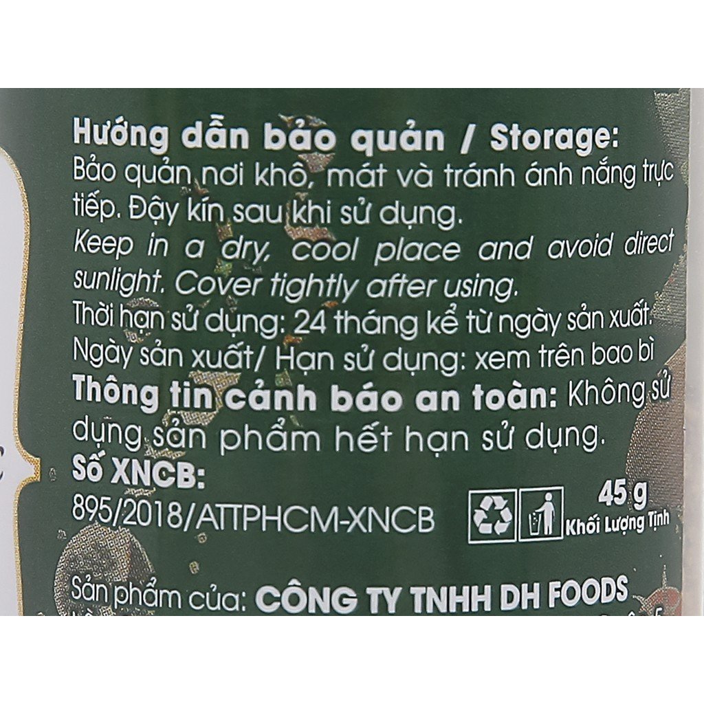 Tiêu đen xay nguyên chất Dh foods hũ 45g cho món ăn thơm ngon hơn