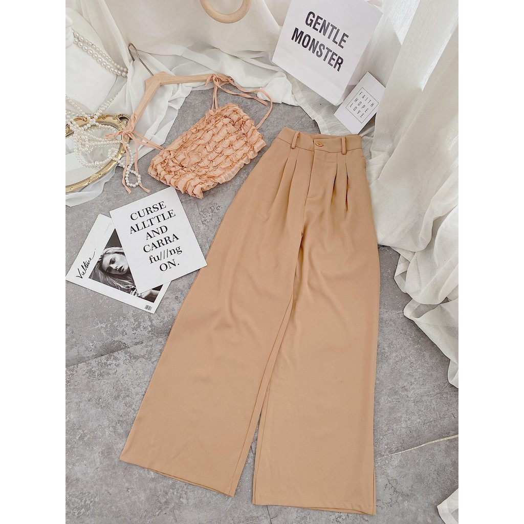 SET CROPTOP NUDE 2 DÂY BÈO TẦNG + QUẦN SUÔNG