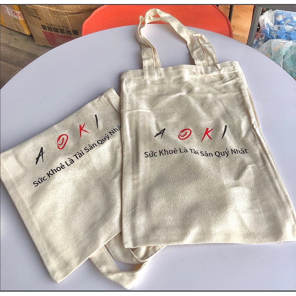 Túi Vải Tote Canvas Bag AOKI Dùng Đựng Bình Nước Hai Lít Tiện Lợi Nhỏ Gọn Dễ Thương Giá Hạt Dẻ