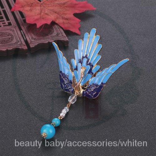 Kẹp tóc hình chim công xanh dương phối tua rua kiểu cổ điển phong cách Trung Hoa