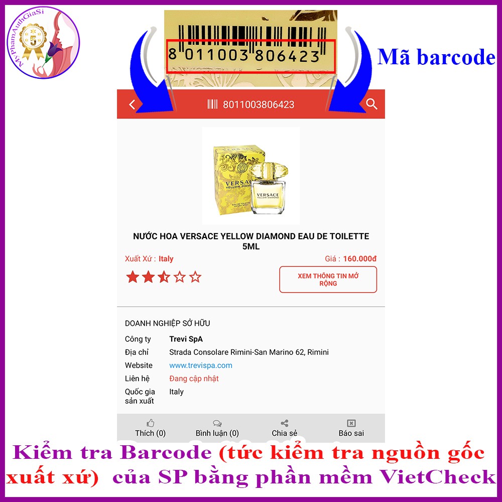 Nước Hoa Mini Nữ Kim Cương Vàng VERSACE Yellow Diamond Sang Trọng 5ml Chính Hãng Italia