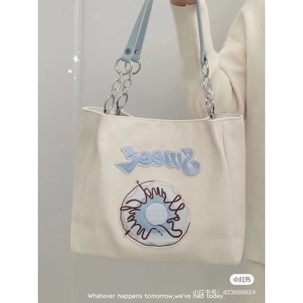 Túi xách Công suất lớn Túi đeo vai In thêu Hàn Quốc Túi vải 31 X 27 X 12CM