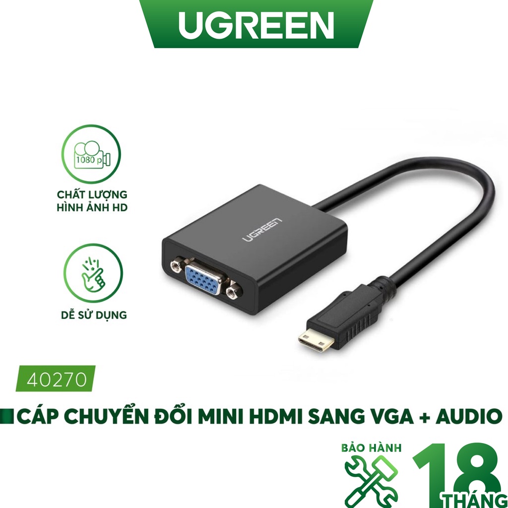 Dây cáp chuyển đổi Mini HDMI sang VGA cái dài 16CM UGREEN MM112