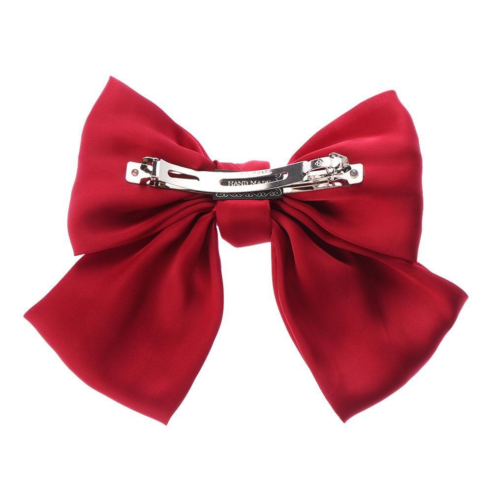 Kẹp Tóc Nơ Lớn Bằng Lụa Satin Màu Trơn Thời Trang