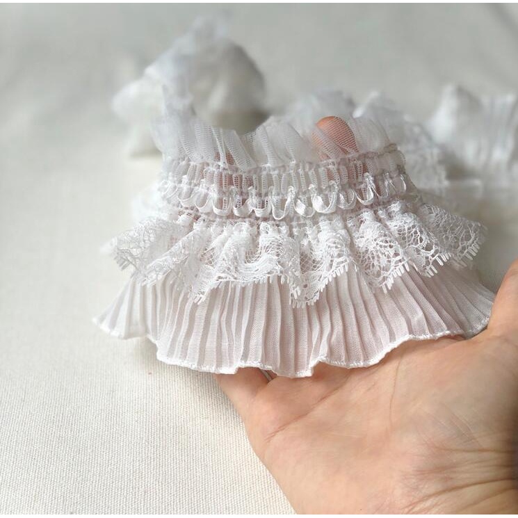 Dây Ruy Băng Vải Voan Phối Ren Co Giãn 9cm Chiều Cao 1 Yard Trang Trí Búp Bê DIY