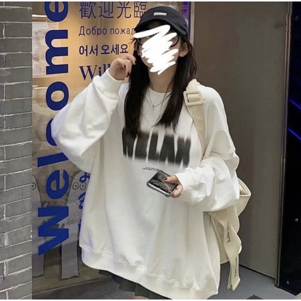 Áo Sweater Chất Nỉ Chân Cua Relax Form Rộng Tay Bồng