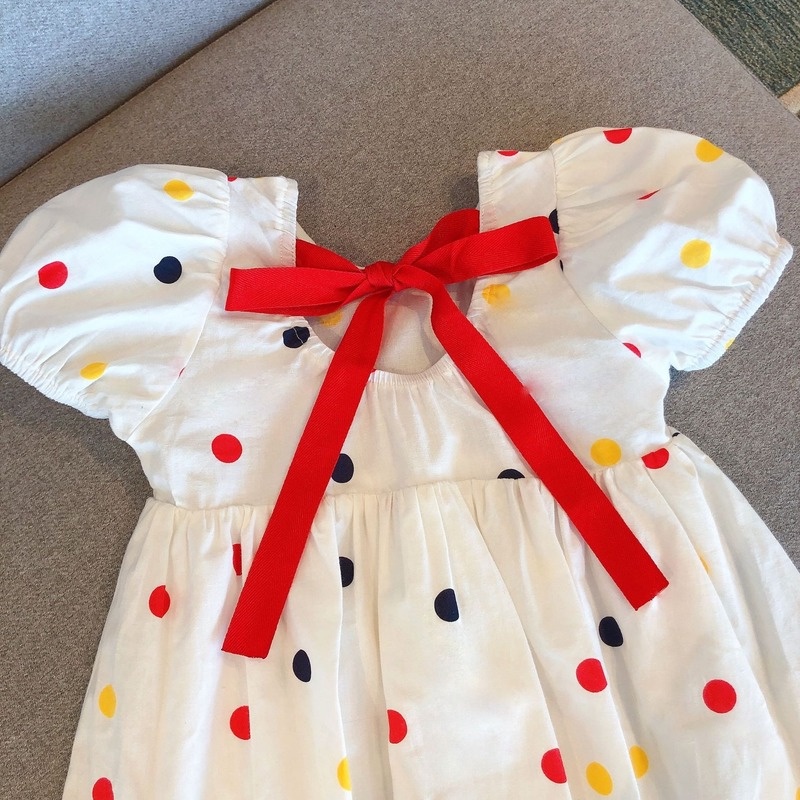 Đầm Công Chúa Bằng Cotton Tay Ngắn Phối Ren Họa Tiết Chấm Bi Thời Trang Mùa Hè Cho Bé Gái