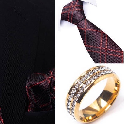 Bộ Cà vạt 4 món gồm Cavat 8cm, khăn cài túi, Măng-set, Nhẫn tròn phụ kiện, Cravat chú rể, Calavat công sở CBC-8246