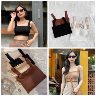 Áo hai dây bản to có mút ngực dáng croptop, áo bra hai dây có đệm ngực chất bozip Hàn Quốc Vocanlus Boutique