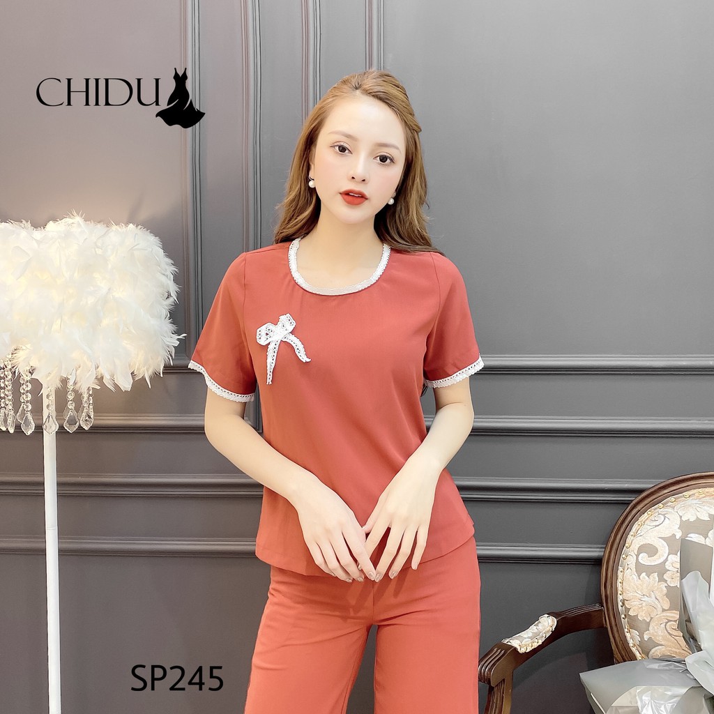 CHIDU set đũi hè đính nơ , set đũi hè ngắn tay - SP245