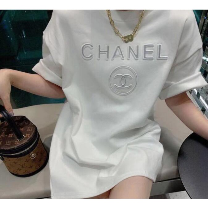 Chanel Đầm Thun Cotton Tay Ngắn In Hình 3D Dành Cho Nữ