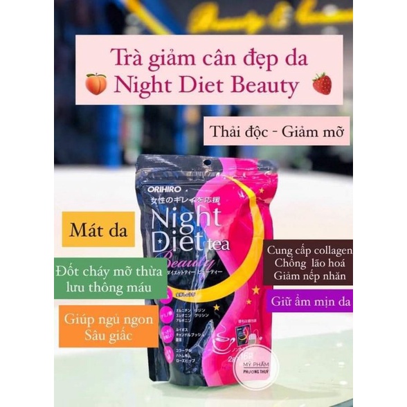 Trà giảm cân đẹp da Night Diet Beauty Orihiro Nhật Bản Bổ Sung Collagen - Hồng Gói 16 túi lọc