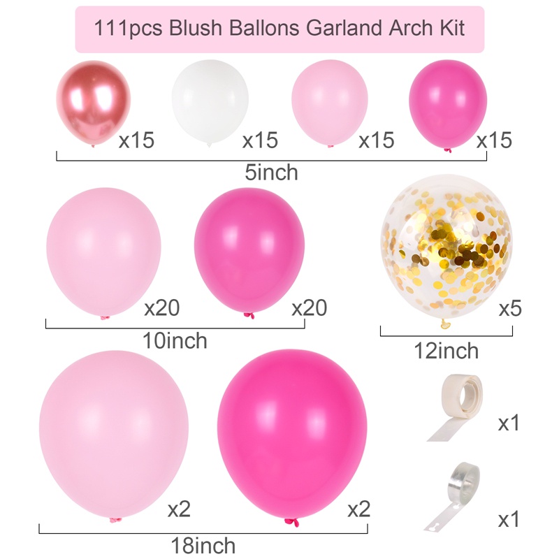 Bộ 111 Bóng Bay Kèm Bong Bóng Màu Hồng Và Trắng Độc Đáo Trang Trí Tiệc Sinh Nhật Cho Bé Gái