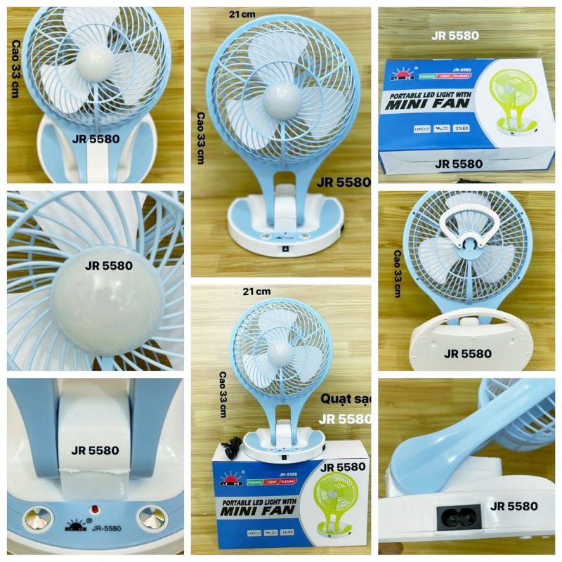 Quạt Sạc Tích Điện Có Đèn Mini Fan JR-5580