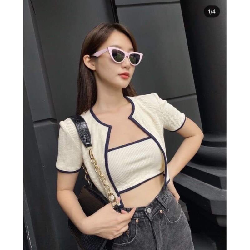 Áo khoác kèm áo ống croptop chất thun bozip siêu sexy | BigBuy360 - bigbuy360.vn
