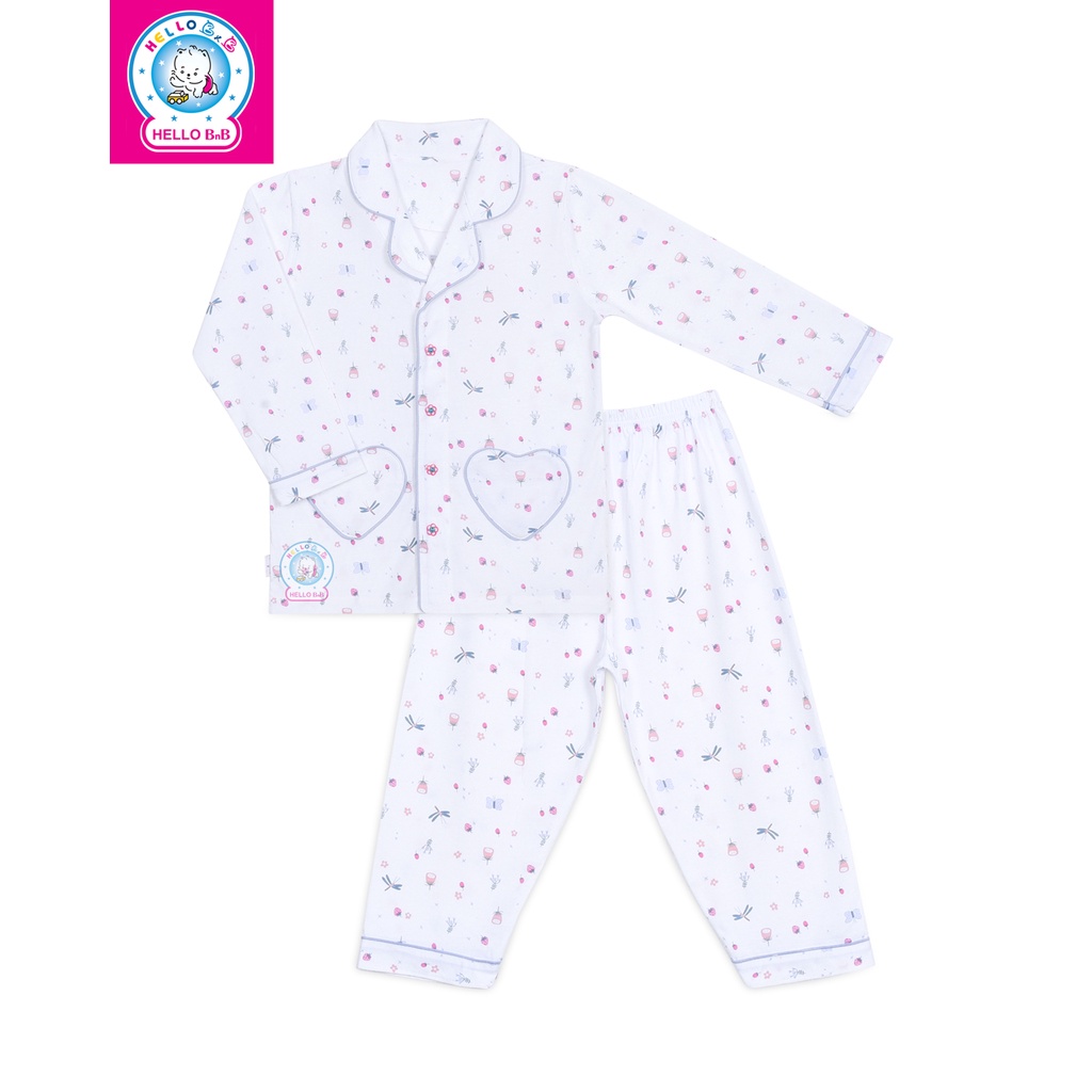 Bộ pyjamas bông dài bé gái 0263- HELLO BB