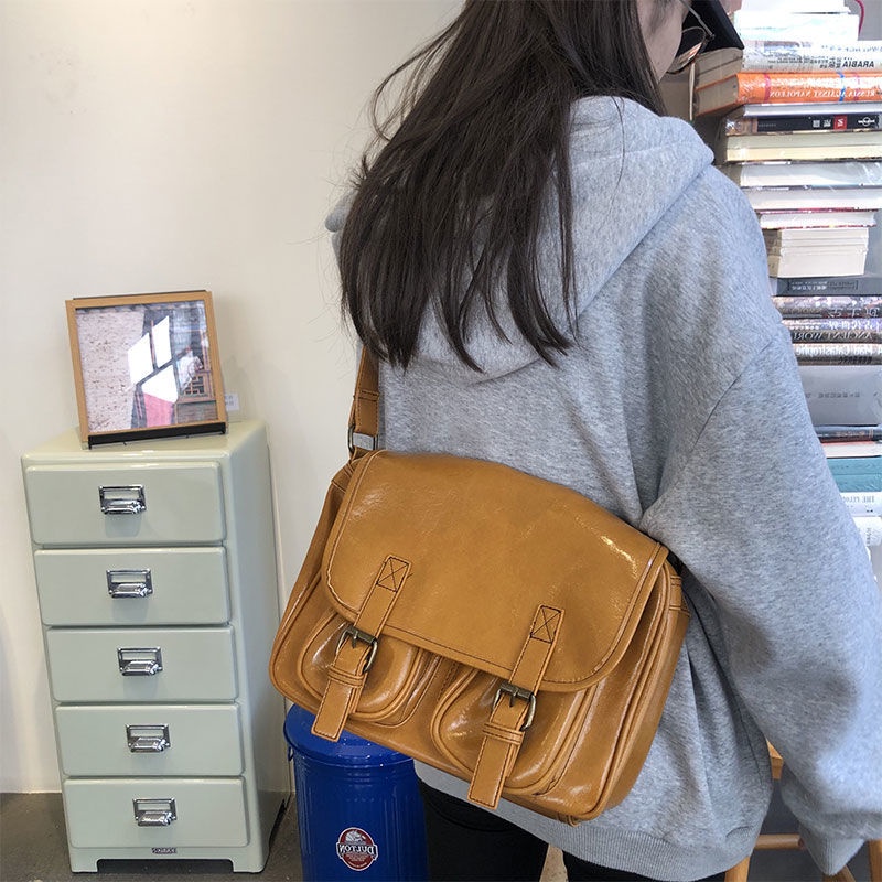 Túi Da Sáp Dầu Đeo Chéo Cỡ Lớn Phong Cách Retro